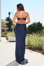 Φόρεμα maxi με παγιέτα και βαθύ V ντεκολτέ midnight blue
