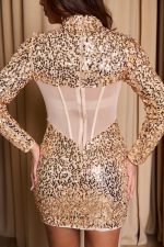 Φόρεμα mini με παγιέτες πέρλες και καθρέφτες rose gold
