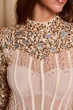 Φόρεμα mini με παγιέτες πέρλες και καθρέφτες rose gold
