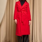 Παλτό με πέτο γιακά ζώνη και τσέπες κόκκινο