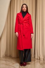 Παλτό με πέτο γιακά ζώνη και τσέπες κόκκινο