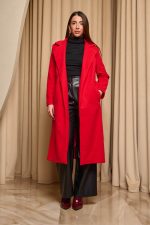 Παλτό με πέτο γιακά ζώνη και τσέπες κόκκινο - Image 4