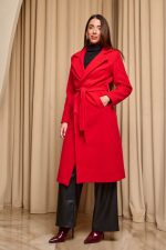 Παλτό με πέτο γιακά ζώνη και τσέπες κόκκινο - Image 5