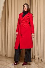 Παλτό με πέτο γιακά ζώνη και τσέπες κόκκινο - Image 6