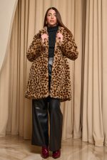 Γούνα με πέτο γιακά και τσέπες animal print - Image 2