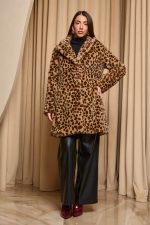 Γούνα με πέτο γιακά και τσέπες animal print - Image 4