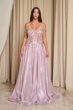 Φόρεμα maxi lurex με κεντημένα floral σχέδια ροζ