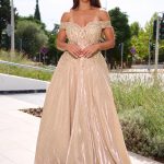 Φόρεμα maxi lurex με κεντημένα floral σχέδια χρυσό