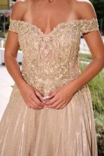 Φόρεμα maxi lurex με κεντημένα floral σχέδια χρυσό