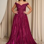 Φόρεμα maxi lurex με κεντημένα floral σχέδια βουργουνδί