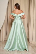 Φόρεμα maxi κλος σατέν off shoulder με πιέτες μέντα
