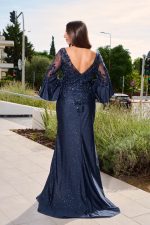 Φόρεμα maxi με κεντημένα floral σχέδια και τρισδιάστατο γκλίτερ midnight blue