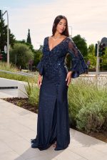Φόρεμα maxi με κεντημένα floral σχέδια και τρισδιάστατο γκλίτερ midnight blue