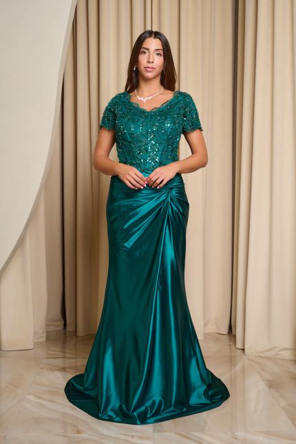 Φόρεμα maxi με κορσέ και twist λεπτομέρεια κυπαρισσί