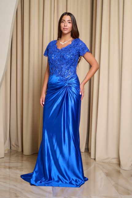 Φόρεμα maxi με κορσέ και twist λεπτομέρεια μπλε ρουα