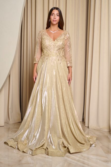 Φόρεμα maxi με κεντημένα floral σχέδια και lurex χρυσό