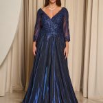 Φόρεμα maxi με κεντημένα floral σχέδια και lurex midnight blue