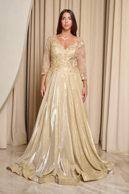 Φόρεμα maxi με κεντημένα floral σχέδια και lurex χρυσό