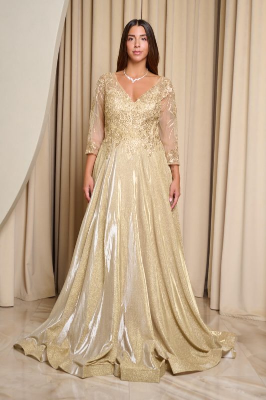 Φόρεμα maxi με κεντημένα floral σχέδια και lurex χρυσό