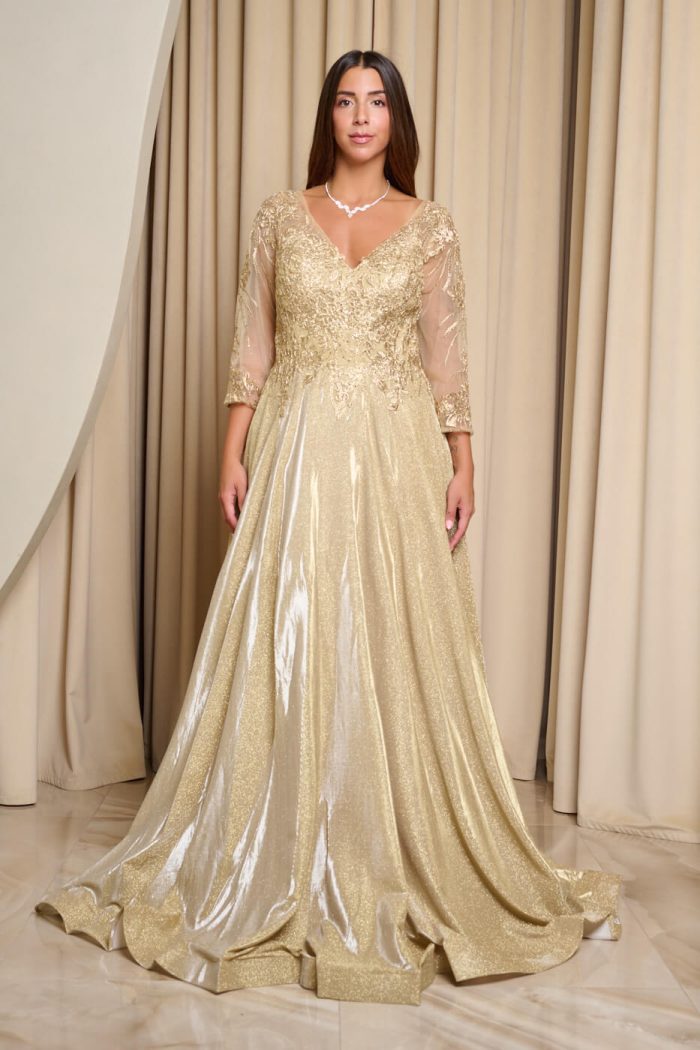 Φόρεμα maxi με κεντημένα floral σχέδια και lurex χρυσό