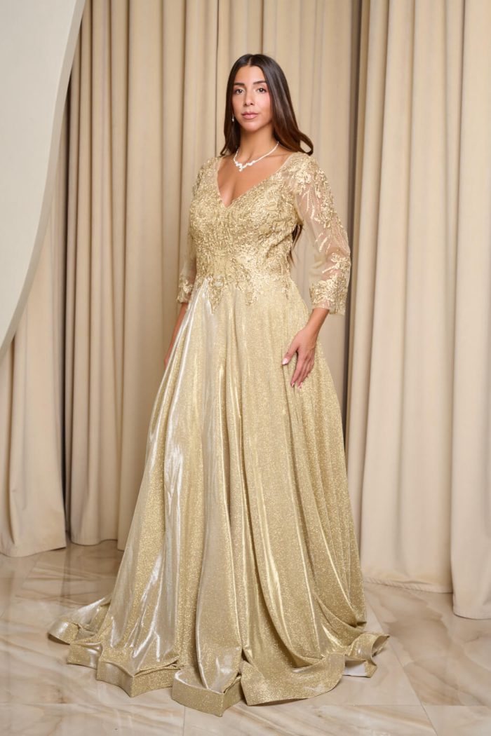 Φόρεμα maxi με κεντημένα floral σχέδια και lurex χρυσό