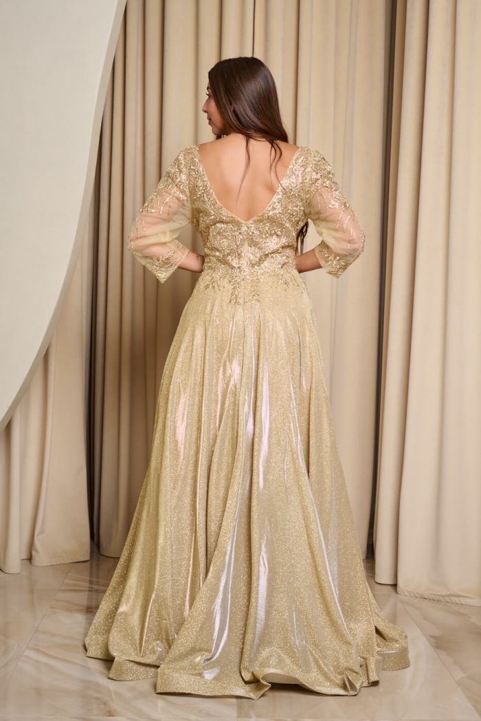 Φόρεμα maxi με κεντημένα floral σχέδια και lurex χρυσό