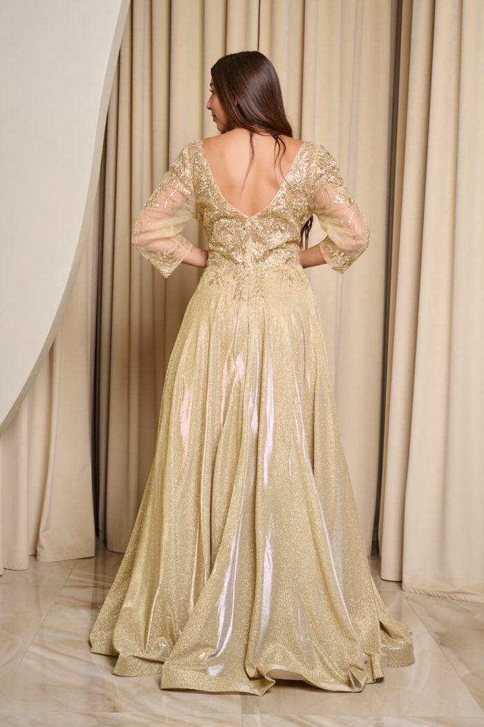 Φόρεμα maxi με κεντημένα floral σχέδια και lurex χρυσό