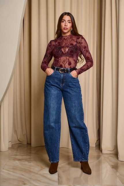 Κορμάκι see through με σχέδιο από τριαντάφυλλα μωβ