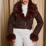 Τζάκετ τζιν με αποσπώμενη γούνα σκούρο καφέ