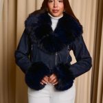 Τζάκετ τζιν με αποσπώμενη γούνα σκούρο μπλε