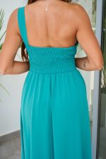 Φόρεμα maxi one shoulder με πλισέ σχέδιο στο μπούστο βεραμάν
