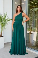 Φόρεμα maxi one shoulder με πλισέ σχέδιο στο μπούστο κυπαρισσί