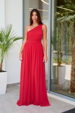 Φόρεμα maxi one shoulder με πλισέ σχέδιο στο μπούστο κόκκινο
