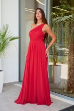 Φόρεμα maxi one shoulder με πλισέ σχέδιο στο μπούστο κόκκινο