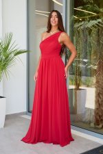 Φόρεμα maxi one shoulder με πλισέ σχέδιο στο μπούστο κόκκινο