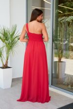 Φόρεμα maxi one shoulder με πλισέ σχέδιο στο μπούστο κόκκινο