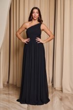 Φόρεμα maxi one shoulder με πλισέ σχέδιο στο μπούστο μαύρο - Image 2