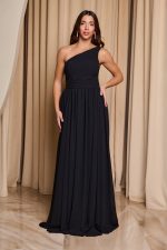 Φόρεμα maxi one shoulder με πλισέ σχέδιο στο μπούστο μαύρο - Image 3