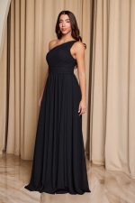 Φόρεμα maxi one shoulder με πλισέ σχέδιο στο μπούστο μαύρο - Image 4