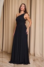 Φόρεμα maxi one shoulder με πλισέ σχέδιο στο μπούστο μαύρο - Image 5