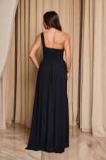 Φόρεμα maxi one shoulder με πλισέ σχέδιο στο μπούστο μαύρο - Image 6