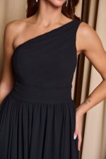 Φόρεμα maxi one shoulder με πλισέ σχέδιο στο μπούστο μαύρο - Image 8