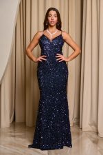 Φόρεμα maxi με παγιέτες και λεπτές τιράντες midnight blue