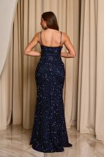 Φόρεμα maxi με παγιέτες και λεπτές τιράντες midnight blue