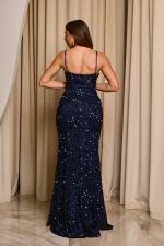 Φόρεμα maxi με παγιέτες και λεπτές τιράντες midnight blue