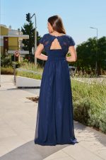 Φόρεμα maxi κοντομάνικο με κεντημένες λεπτομέρειες midnight blue
