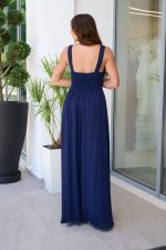 Φόρεμα maxi με κεντημένες λεπτομέρειες και φουλάρι midnight blue