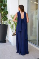 Φόρεμα maxi με κεντημένες λεπτομέρειες και φουλάρι midnight blue