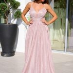 Φόρεμα maxi lurex με λεπτές τιράντες κορδονάκι ροζ