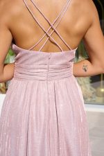 Φόρεμα maxi lurex με λεπτές τιράντες κορδονάκι ροζ